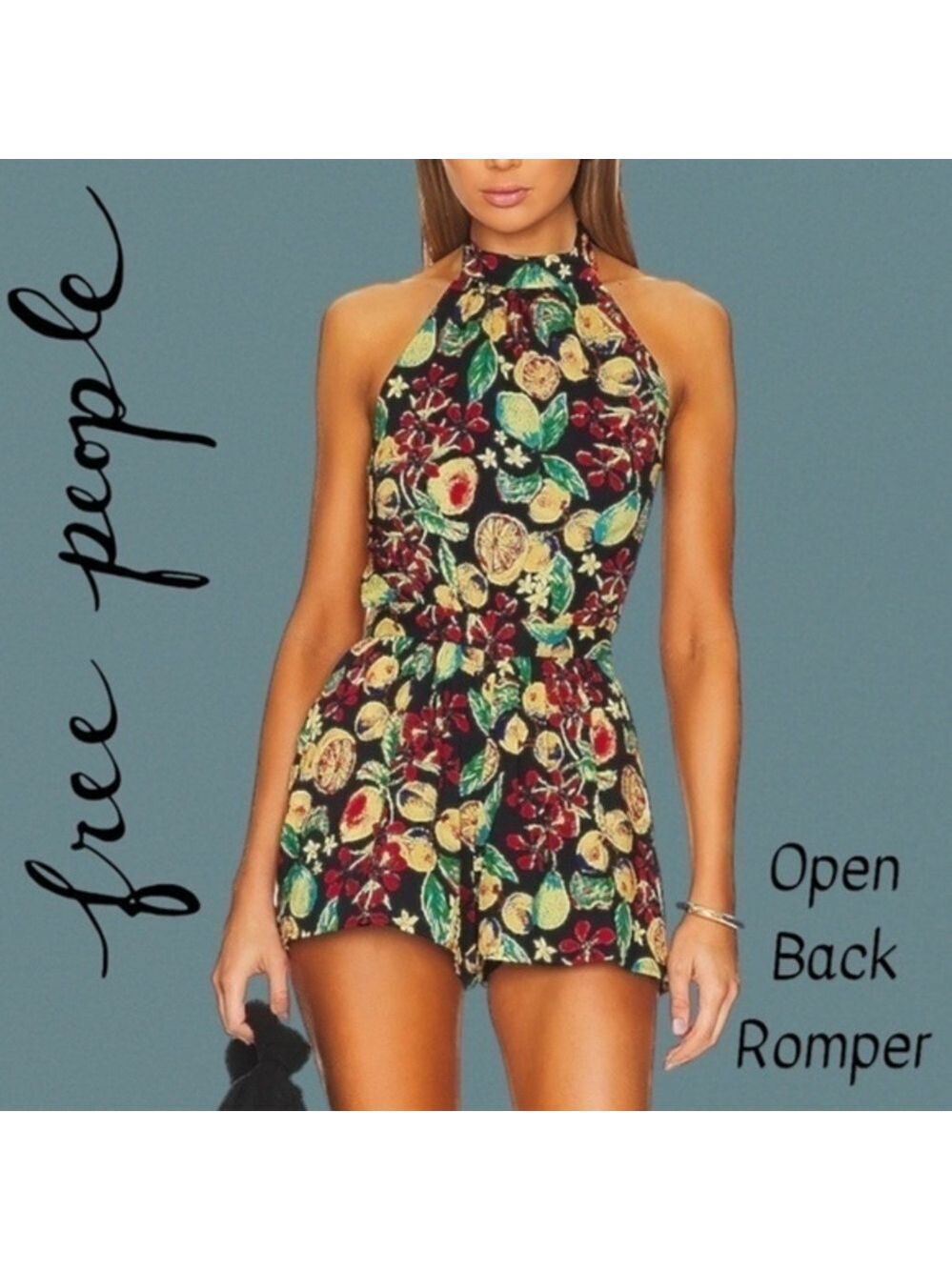 FREE PEOPLE NWT Coral Tides Adjustable-Sash-Tie Open Back Halter-Neck Romper/MD